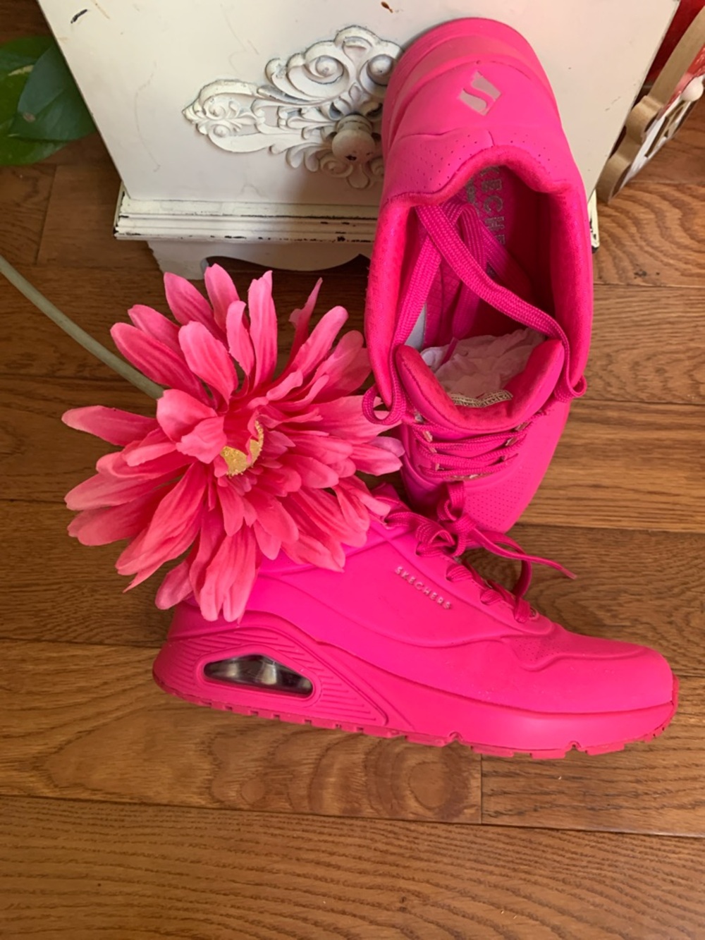 Skechers Women's Neon Pink Athletic Sneakers - Picture 3 of 4